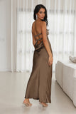 Up And Downs Satin Maxi Dress Brown