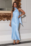 Glistening Star Satin Maxi Dress Blue