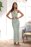 HELLO MOLLY Admired From All Angles Satin Halter Maxi Dress Sage