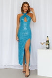 Siren Here Midi Dress Blue Sequin