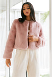 Deluxe Macaron Faux Fur Cropped Jacket Pink