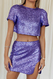 HELLO MOLLY Glossy Night Sequin Crop Blueberry
