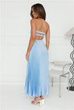 Clouds Of Love Strapless Pleated Maxi Dress Blue